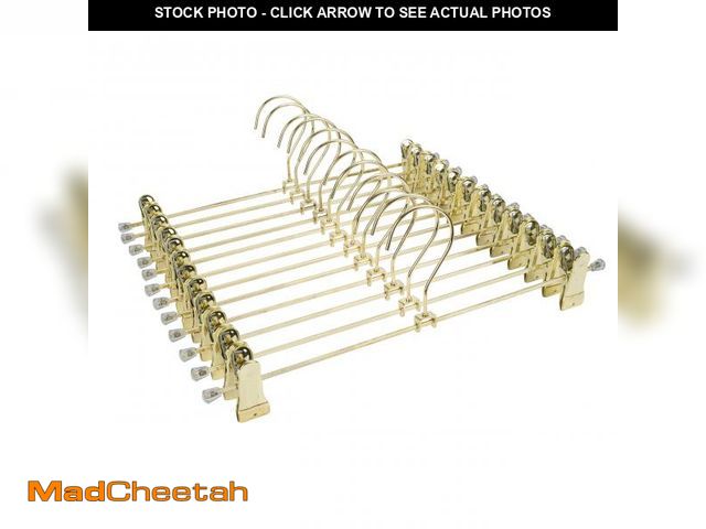 Lot 74-11545506 - 30Pack KOOBAY 13.7" Gold Metal Heavy Duty Clips Pants Hangers Trousers with Swivel Hook - UNUSED