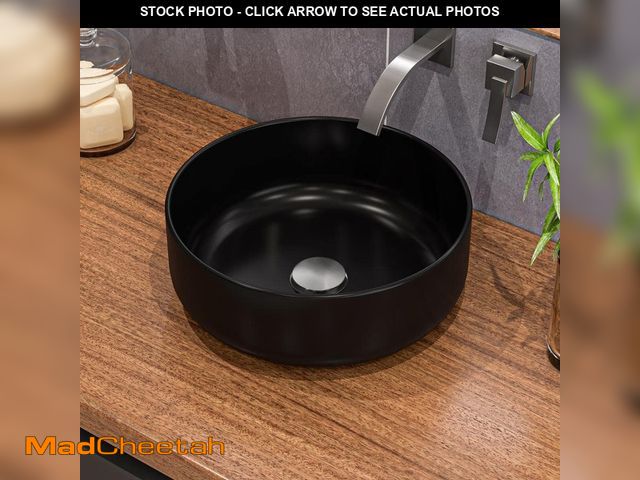 Lot 74-12827209 - ALFI BRAND 15.5 in. Above Mount Porcelain Round Vessel Sink in Black Matte - UNUSED