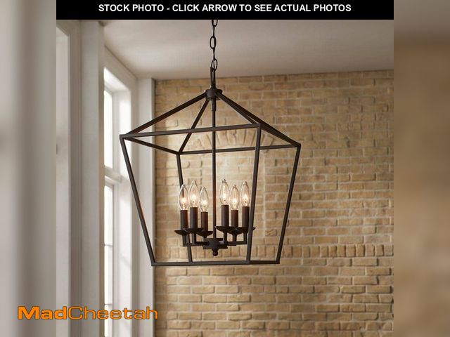 Lot 74-13822434 - Home Decorators Collection Weyburn 6-Light Bronze Farmhouse Chandelier Light Fixture with Caged Meta...