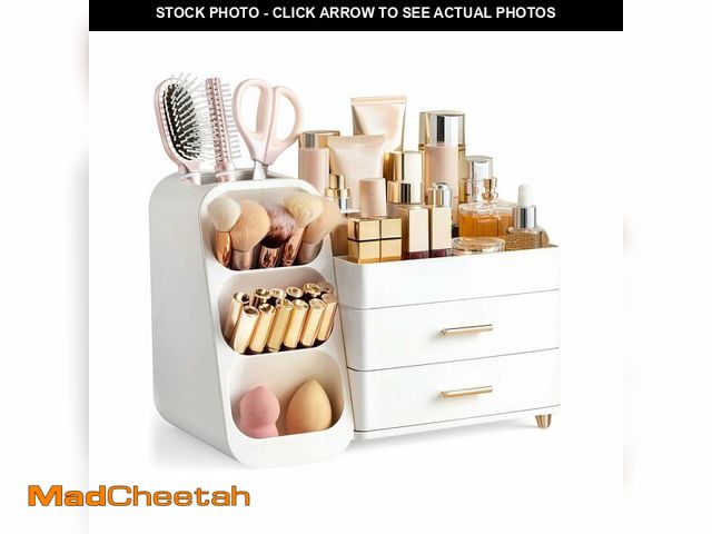 Lot 74-14209442 - HBlife Makeup Organizer with Brush Holder for Vanity, Large Plastic Bathroom Countertop Organizer Sk...