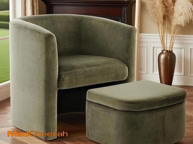 Lot 74-12493823 - COLAMY Velvet Morden Living Room Chair with Storage Ottoman, Barrel Accent Chair with Lounge Seat fo...