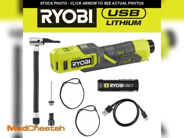 Lot 74-12390979 - RYOBI USB Lithium Cordless Bike and Ball Pump Inflator Kit with 2.0 Ah USB Lithium Battery and Charg...