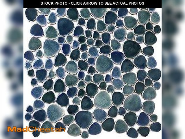 Lot 74-12124594 - Blujellyfish Pebble Tiles for Shower Floor Gradient Deep Blue Teal &amp; Grey Bathroom Mosaic Tile (...
