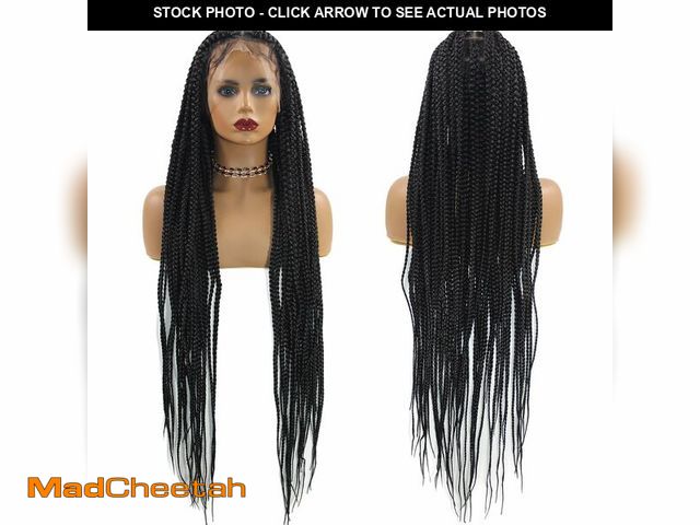 Lot 74-13717505 - Miz Barn 36 inch 360 Full HD Lace Knotless Box Braid Wig 100% Handmade Synthetic Braided Wig For Bla...