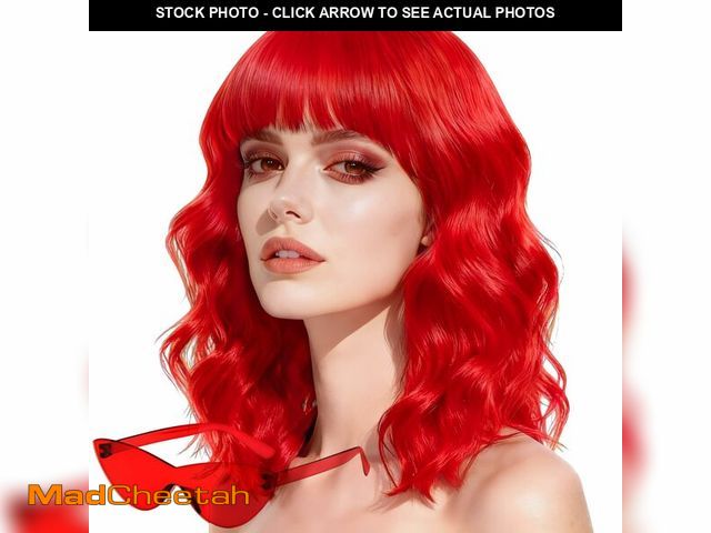 Lot 74-14428751 - LOHO WONDERZ Red Wig and Sunglasses Set - 15 Inch Wavy Wig With Bangs - Heat Resistant Bob Wig - Sho...