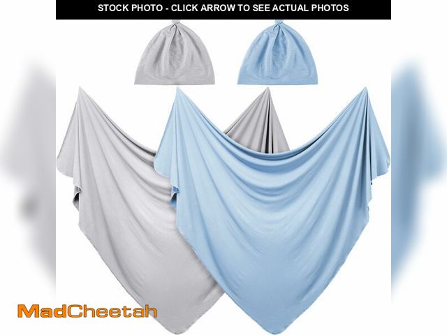Lot 74-12713265 - JaGely 2 Pack Baby Newborn Swaddle Blanket and Hat Set 47" x 47" Large Stretchy Receiving Blankets S...