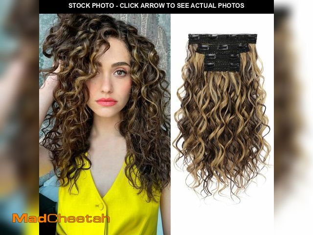 Lot 74-13953780 - REECHO Curly Hair Extensions, 4PCS 16 inch Clip in Hair Extensions Lace Weft Short Curly Extension C...