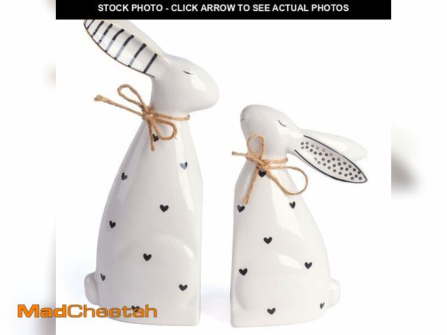Lot 74-13721009 - Valery Madelyn Easter Decorations for Home, Medium 2Pcs Ceramic White Gold Bunny Statues Figurine fo...