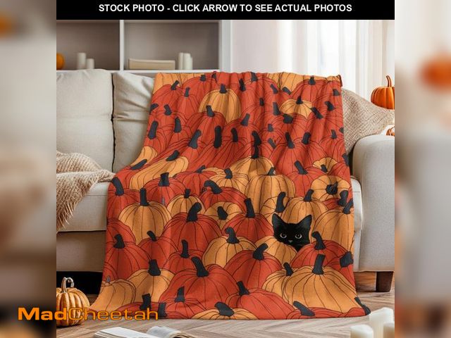 Lot 74-12307911 - Horaldaily Fall Flannel Blanket Throw, Orange Pumpkin Cat Soft Fuzzy Plush Cozy Fleece Blankets for ...