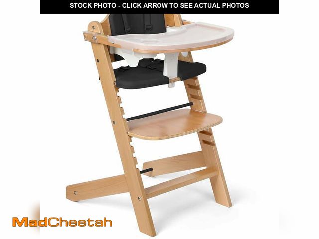 Lot 74-14260295 - Cowiewie Wooden High Chair with 3 Tray, Toddler Feeding High Chair, 8 Height Adjustments, with Black...