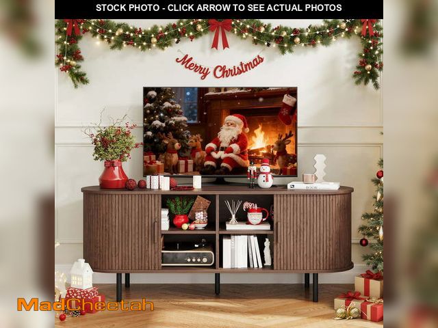 Lot 74-12802605 - MARNUR 55" TV Stand for 60" TV, Wood Entertainment Center with Storage and Shelves, 2 Sliding Tambou...