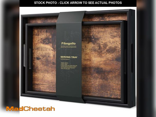 Lot 74-14426093 - Fibogollo Set of 2 Wooden Serving Trays with Handles for Coffee Table - USED