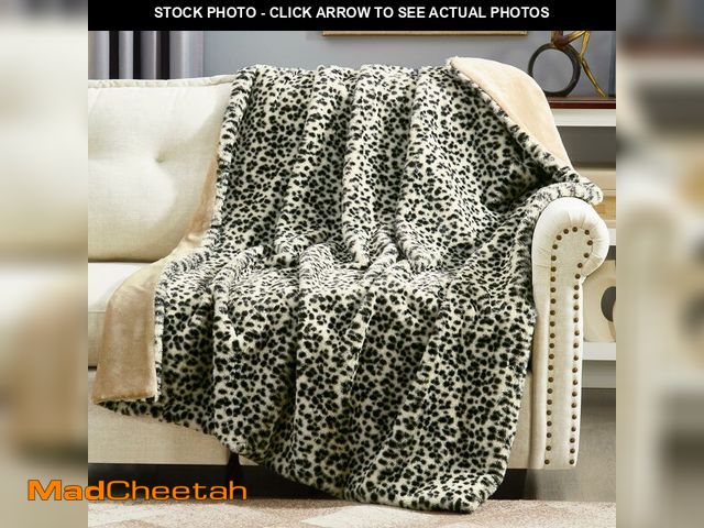 Lot 74-14379853 - DREAMNINE Luxury Snow Leopard Print Faux Rabbit Fur Blanket Twin Size 60" x 70",Oversized Soft Thick...