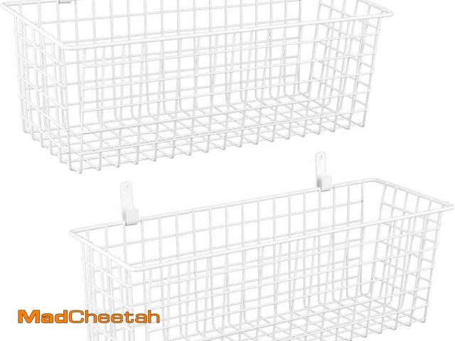 Lot 74-12322500 - 2 Sets Extra Large Hanging Wall Basket, White Metal Wire Baskets with Steel Hooks for Organizing, Wa...