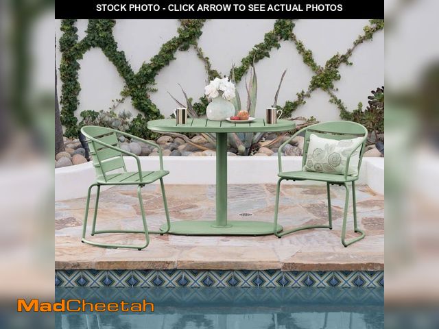 Lot 74-13821491 - CHRISTOPHER KNIGHT HOME Tannis Modern Patio Matt Dark Green 3-Piece Metal Oval Outdoor Bistro Set - ...