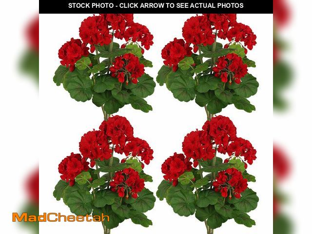 Lot 74-14380543 - FOREST PRINCE 4 PCS 18" Artificial Geraniums for Outdoors, UV Resistant Red Silk Flowers for Window ...
