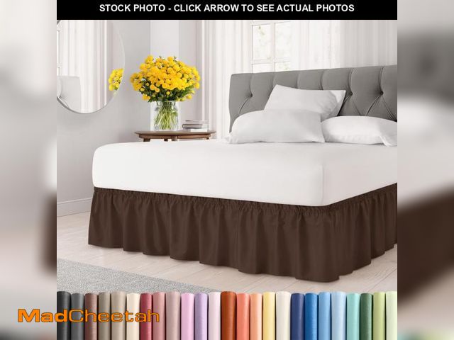 Lot 74-12444497 - Wrap Around Dust Ruffle Bed Skirt - Brown - for Full Size Beds with 12 Inch Drop - Easy Fit Elastic ...