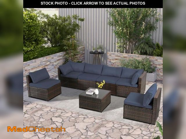 Lot 74-12251453 - JUSKYS 7-Piece Patio Furniture Set All-Weather Sofa Set Brown Wicker Patio Conversation Set w\ Table...
