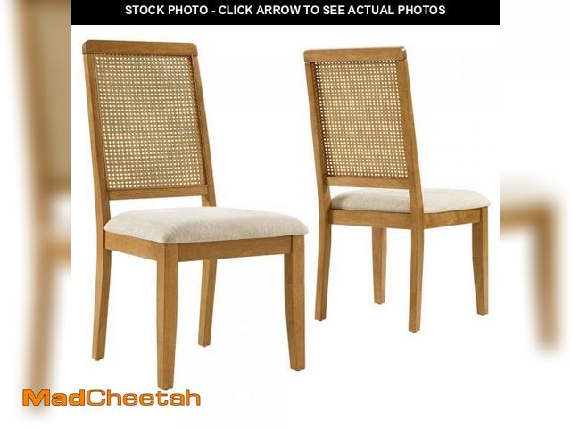 Lot 74-12409091 - MODWAY Arlo Faux Rattan and Wood Dining Side Chairs - (Set of 2) in Natural Natural Heathered Weave ...