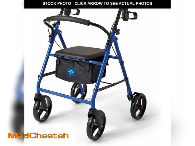 Lot 74-13382431 - Medline Steel Rollator Walker for Adult Mobility Impairment, Blue, 350 lb. Weight Capacity, 8" Wheel...