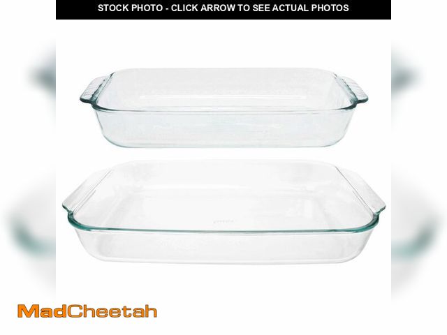 Lot 74-14384347 - Pyrex 233 3-Quart and 232 2-Quart Clear Glass Baking Dishes - Made in USA - USED