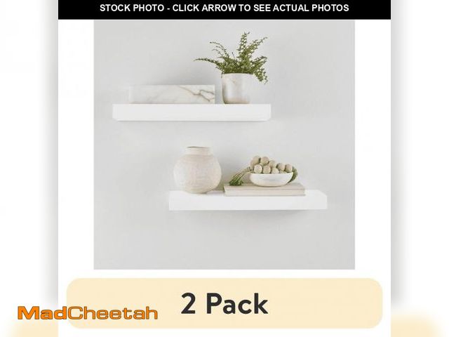 Lot 74-12533551 - (2 pack) Mainstays White 16.5" Wood Floating Shelves, Set of 2 - UNUSED