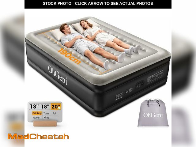 Lot 74-13710259 - OhGeni 20" Raised Cal King Air Mattress with Built in Pump, Keep Feet from Dangling, Extra Length Bl...