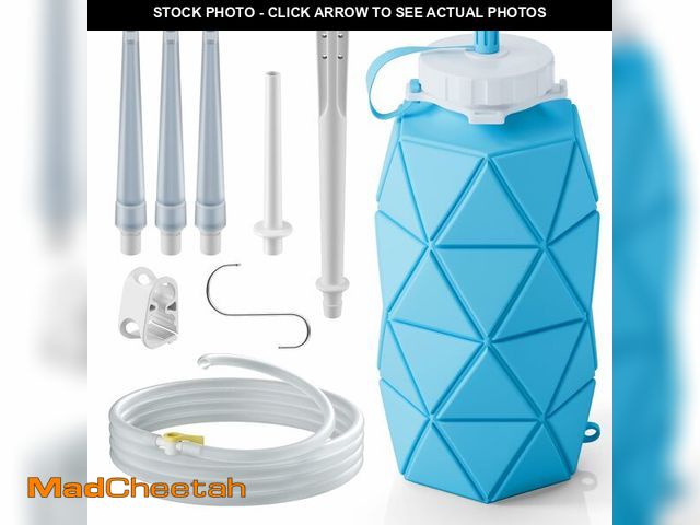 Lot 74-14048286 - GNEGKLEAN Collapsible Silicone Enema Bag Bottle with 5.2ft Hose, 5 Enema Tips, Controllable Flow Val...