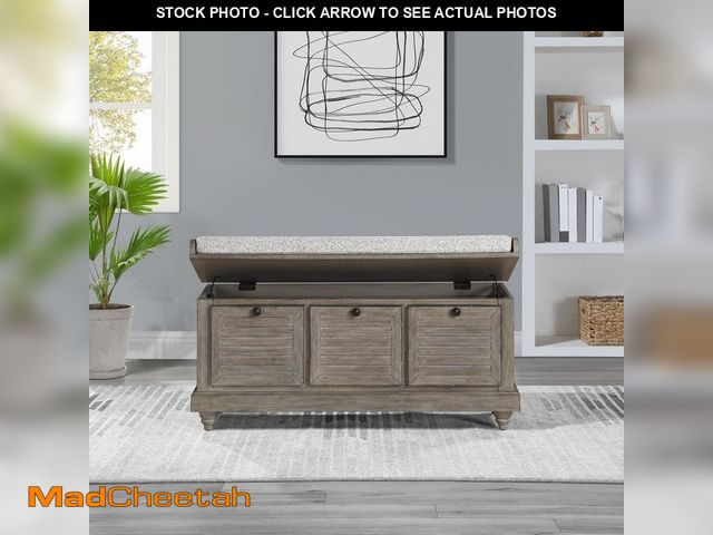 Lot 74-13867005 - OSP Home Furnishings Dover Storage Bench in Goldstone Finish with Salt and Pepper Cushion - UNUSED