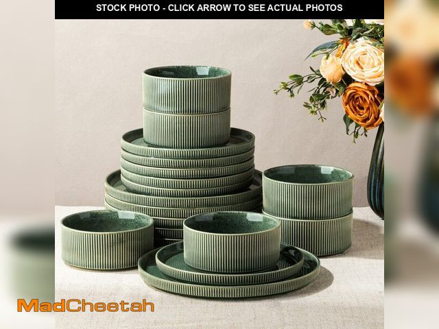 Lot 74-13563948 - GBHOME 18-Piece Stoneware Dinnerware Set for 6 Ã¢â¬â Ribbed Ceramic Plates and Bowls, Scratch-Res...