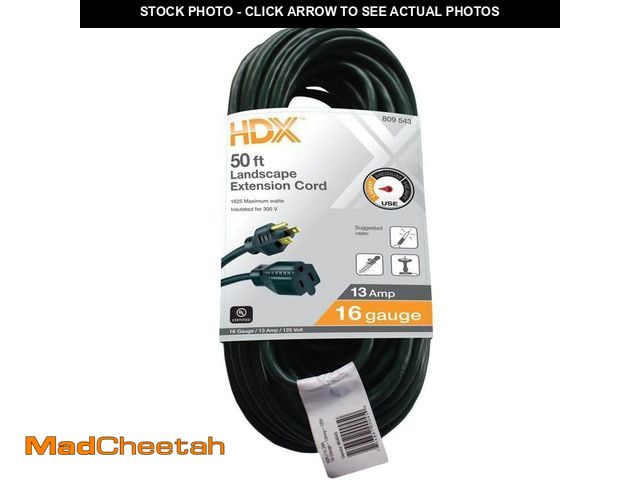 Lot 74-12692432 - HDX 50 ft. 16/3 Light Duty Indoor/Outdoor Landscape Extension Cord, Green - UNUSED