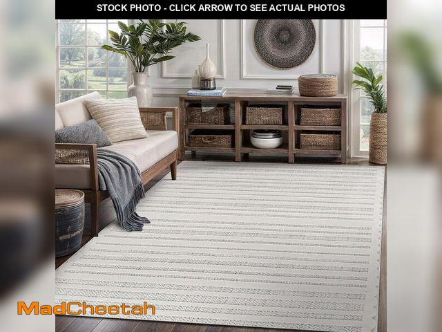 Lot 74-12562783 - CAMILSON Micro Loop High-Low Pile Stain Resistant Indoor Area Rugs Striped-White 9x12 - UNUSED