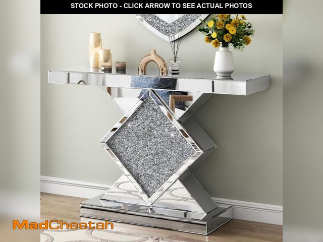 Lot 74-12388012 - 47.2'' Silver Console Table, Modern Entryway Tables with Diamond Shaped Mirror Finished, Glam Long A...