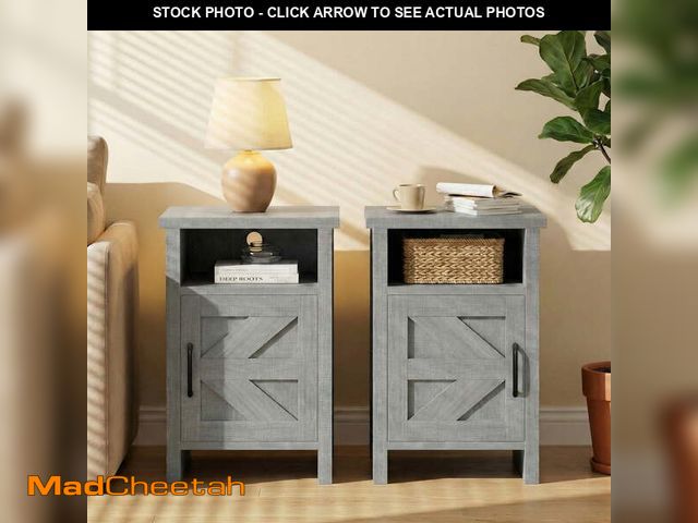 Lot 74-13766584 - Homall Farmhouse Nightstand Set of 2 with Shelf and Barn Door Wood Modern Beside Tables for Bedroom ...