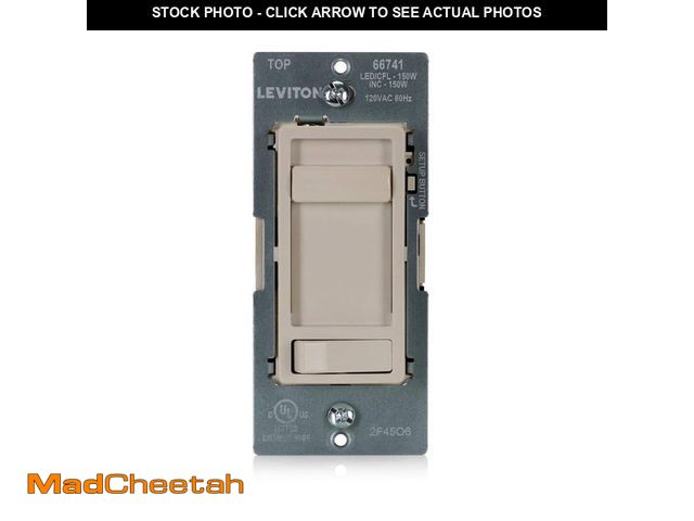 Lot 74-14357142 - Leviton SureSlide Light Almond Dimmer Switch for LED and Incandescent Bulbs,150-Watt Single Pole or ...