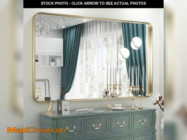 Lot 74-12785634 - TETOTE 55 x 36 Inch Bathroom Mirror, Brushed Brass Gold Vanity Mirror, Modern Rectangle Metal Frame ...