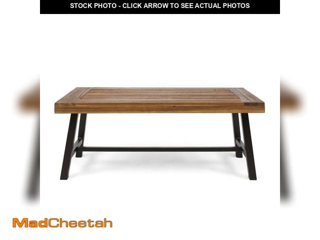 Lot 74-13769164 - Noble House Carlisle Sandblast Finish Wood and Rustic Iron Rectangular Outdoor Patio Coffee Table - ...