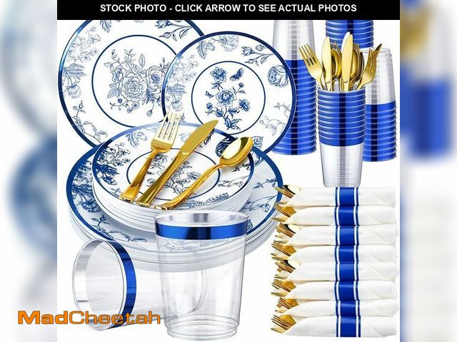 Lot 74-13836358 - Suttmin 350 Pcs Plastic Dinnerware Set for 50 Guests Include 50 Dinner Plates, 50 Dessert Plates, 50...