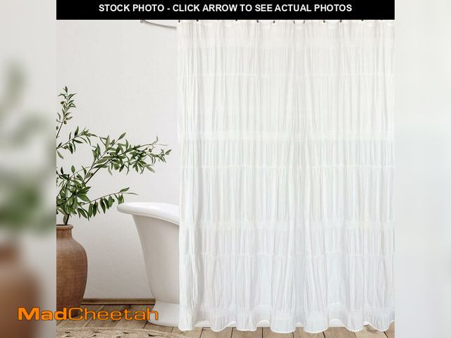 Lot 74-14064404 - Seasonwood White Shower Curtain Farmhouse Shower Curtain with Pinched Pleats and Striped Texture, Co...