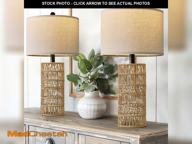 Lot 74-14300640 - OYEARS 22.5" Boho Table Lamps Set of 2 for Living Room, Bedside Lamp for Nightstands, Rattan Lamp fo...