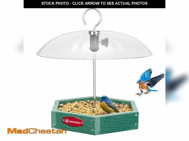 Lot 74-14149348 - Kingsyard Large Platform Bird Feeder Outdoor Hanging, Adjustable Dome Squirrel Proof Rain Cover, Met...