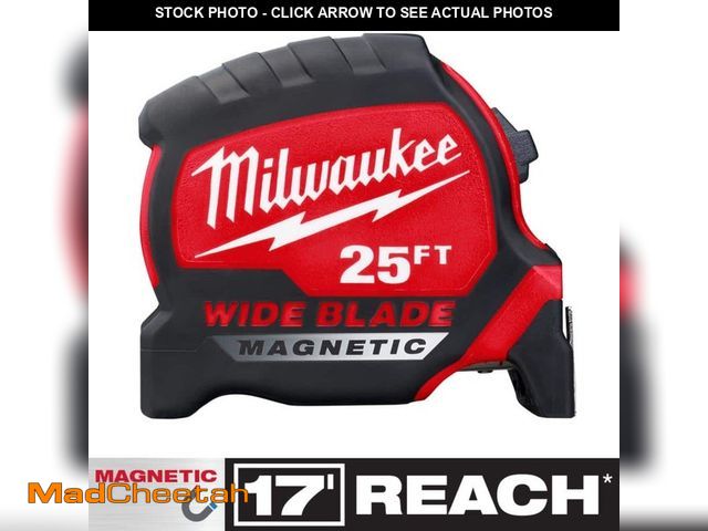 Lot 74-12989299 - Milwaukee 25 ft. x 1-5/16 in. Wide Blade Magnetic Tape Measure with 17 ft. Reach - UNUSED