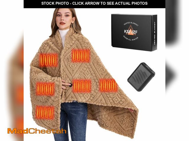 Lot 74-13574402 - Shaggy Heated Throw Blanket with Power Bank- Soft Faux Fur Battery Heated Blanket, Fast Heating, 3 H...