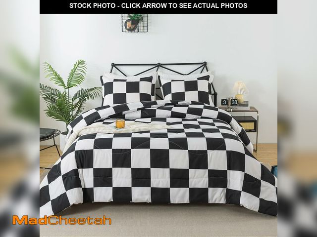 Lot 74-12710358 - Caressma Queen Comforter Set Black White Plaid (90x90 Inch), 3 Pieces Buffalo Comforter Bedding Set,...