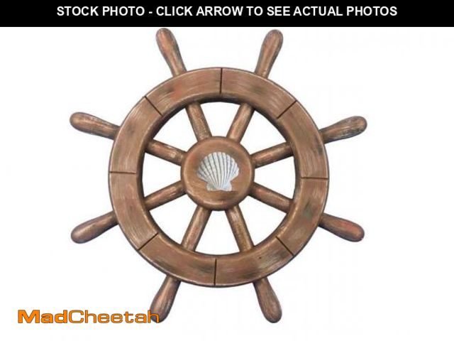 Lot 74-12436875 - Handcrafted Model Ships Rustic Wood Finish Decorative Ship Wheel with Seashell 12"- Nautical Decorat...