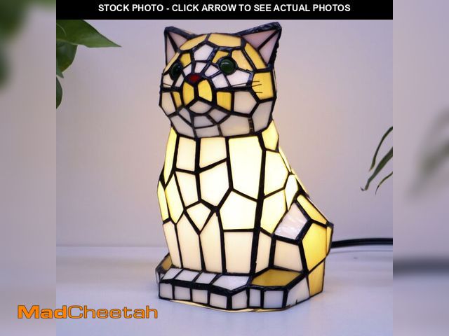 Lot 74-14214036 - SYLW Tiffany Cat Lamp Yellow and White Stained Glass Animal Table Lamp Accent Lamp - UNUSED