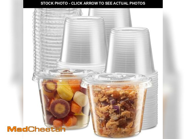 Lot 74-14263877 - 5 oz - 200 Sets Clear Diposable Plastic Portion Cups With Lids, Small Mini Containers For Portion Co...