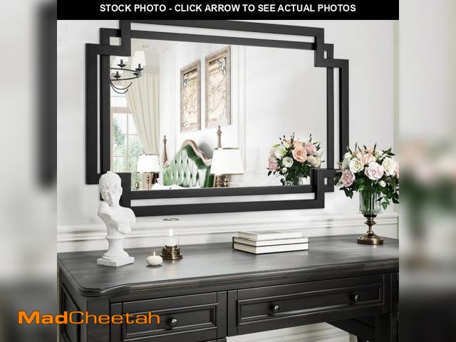Lot 74-12167087 - Autdot 28" x 40" Black Wall Mirror for Decor, Large Bathroom Mirror with Geometric Metal Frame, Mode...