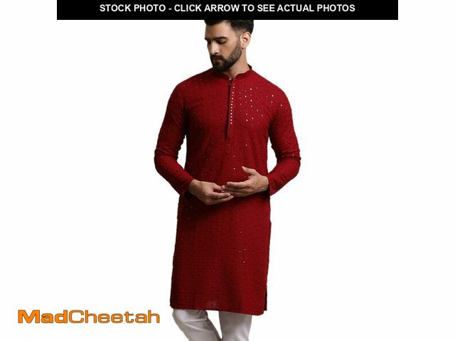 Lot 74-12717234 - Sojanya (Since 1958 Men'S Pure Cotton Maroon Sequence Long Kurta - UNUSED