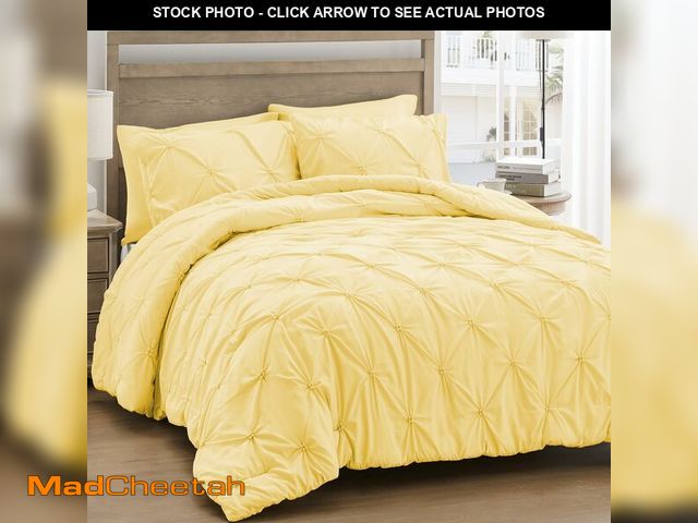 Lot 74-13966495 - UNIKOME Queen Comforter Set Yellow - Ultra Soft Boho Pintuck Down Alternative Bedding Set for All Se...
